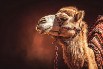  A camel on desert background.  Wild animals.