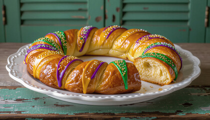The traditional King Cake, an integral part of Mardi Gras celebrations in New Orleans and other regions where the holiday is popular, is shaped like a ring to symbolize a crown.
