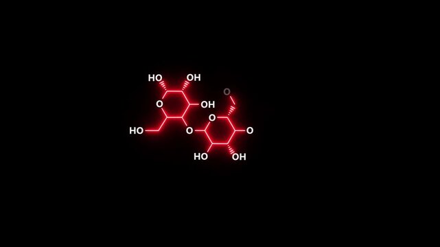 neon Glycogen Chemical Structure On black Background. glowing chemical formula of Glycogen. Glycogen Molecular Structure Symbol icon Animation. Glycogen Molecule Structure icon.
