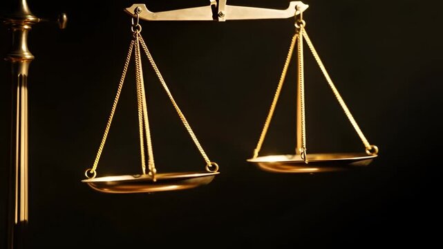 Golden Scales of Justice on Dark Background, Symbolizing Balance and Law