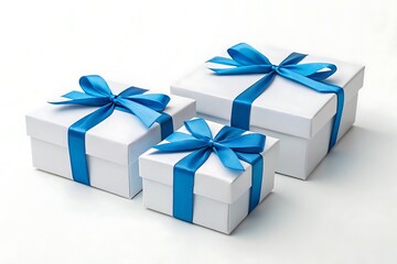 Fototapeta premium Set of gift boxes with ribbon isolated on white