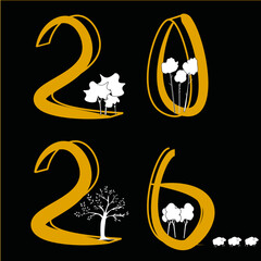 Carte de v&oelig;ux 2026 nature, arbres et moutons