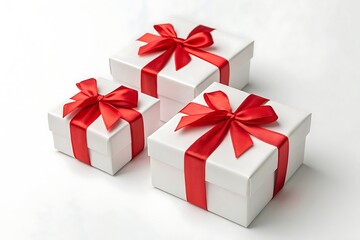Obraz premium Set of gift boxes with ribbon isolated on white