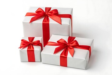 Fototapeta premium Set of gift boxes with ribbon isolated on white