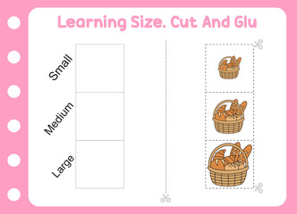 learning size , cut and glue bread basket  . kids education and play