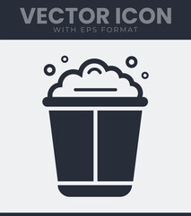 Straightforward visual representation of a container holding a substantial amount of foam, several floating bubbles, indicating activities related to washing and cleanliness, vector illustration