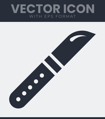 Simple illustration of a cutting implement with curved blade and handle featuring five circular indentations, depicted in a minimalist style, vector illustration