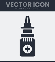 Medical dropper bottle with a cross symbol on its body, representing health and wellness, used for various liquid medications or eye drops, vector illustration