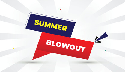 summer blowout editable eps format web banner vector art illustration template design deep blue red gradient shapes yellow bold font white gray abstract sun shine business background 4k vibrant modern