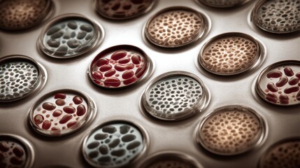 Obraz premium Microbiology examination with colorful petri dishes displaying diverse cultures
