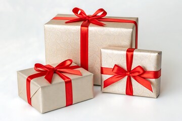 Obraz premium Set of gift boxes with ribbon isolated on white