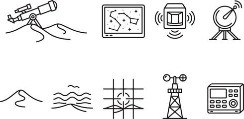 Astrology and sky observation outline icon set