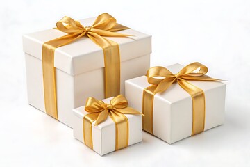 Obraz premium Set of gift boxes with ribbon isolated on white