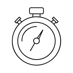 A black and white line art illustration of a stopwatch for timing events or activities