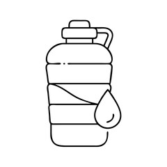 Minimalist black and white line art icon of a large water bottle or hydration jug