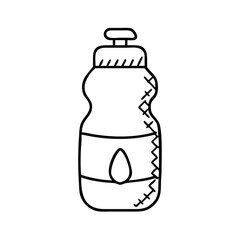 Black and white doodle art illustration of a sports water bottle