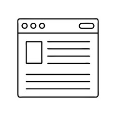 A line art icon representing a website page layout within a browser window