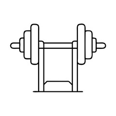 Line art illustration of a barbell on a weight rack representing fitness and strength training