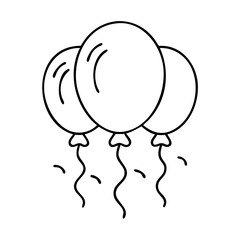 Outline illustration of three party balloons with strings floating in the air