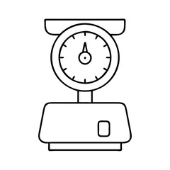 A simple black outline icon depicting an analog weighing scale for kitchen use