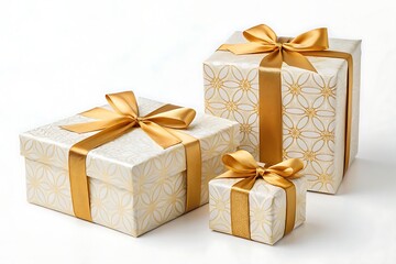 Obraz premium Set of gift boxes with ribbon isolated on white