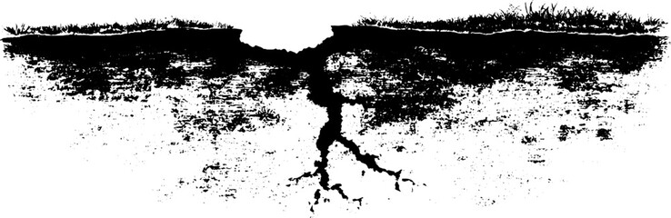 Obraz premium Black and white stencil illustration of cracked asphalt texture