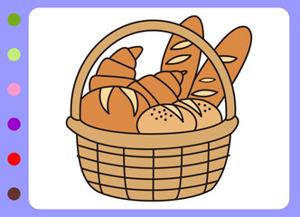 bread basket cartoon. Hand drawn cartoon bread basket illustration