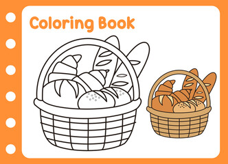 coloring book for kids. bread basket cartoon illustration