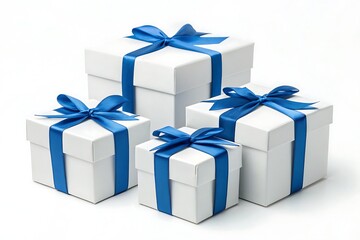 Set of gift boxes with  ribbon isolated on white