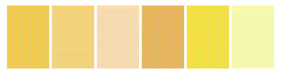 Set of yellow legal pad pages with lined or grid designs © dniprodd