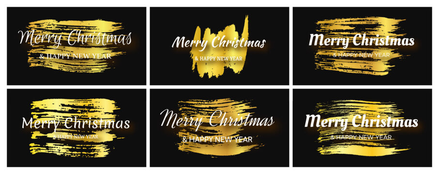 Merry Christmas and Happy New Year incription on gold smear