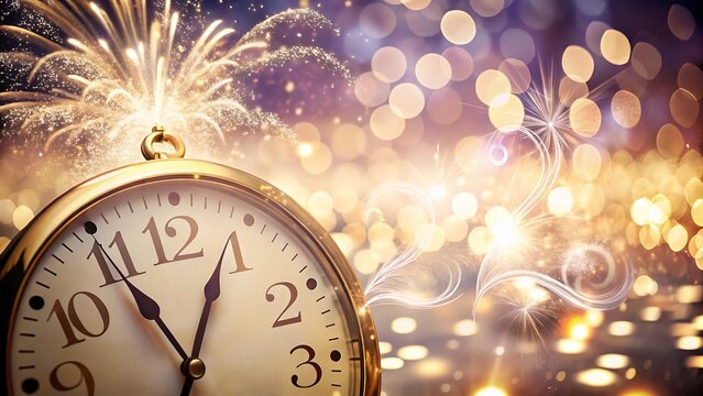 New year s eve countdown with fireworks and clock