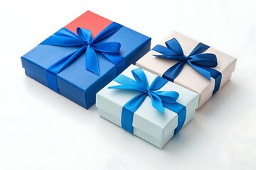 Obraz premium Set of gift boxes with ribbon isolated on white