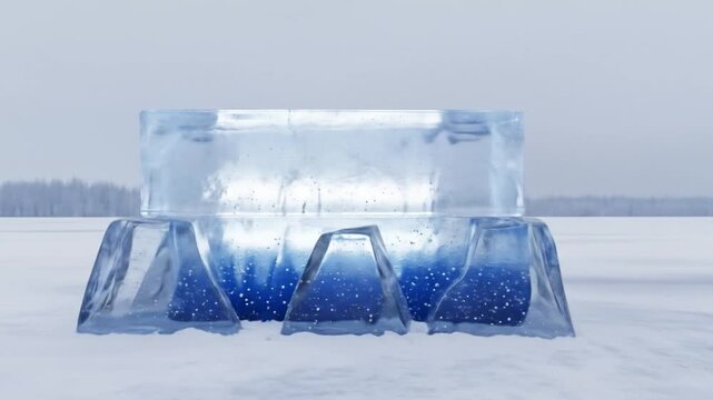 Ice Block on Frozen Lake - A Winter Landscape.