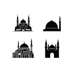 Different styles of black mosque silhouettes and icons for islamic worship places © MSTMOMATAJ