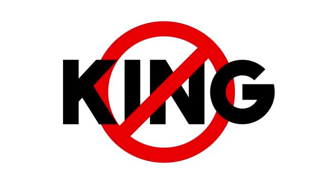 Horizontal 4K video icon. Red prohibition sign with black text KING on white. Concept of protest action against government policies,  power, dissent, rally, support, democracy, immigrant rights in USA