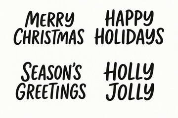 Christmas lettering set with brush calligraphy phrases on transparent background for holiday greeting cards and design
