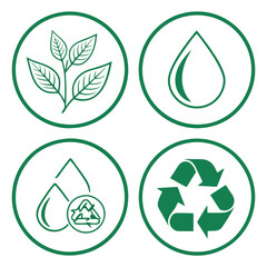 Obraz premium A set of ecological icons representing nature, water conservation, and recycling for sustainability