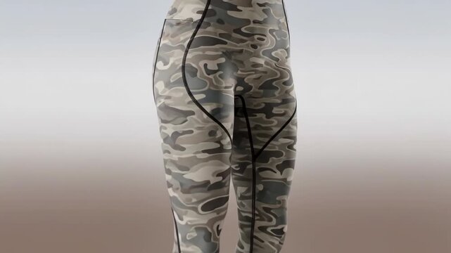Rotating display of camouflage pattern pants on seamless background