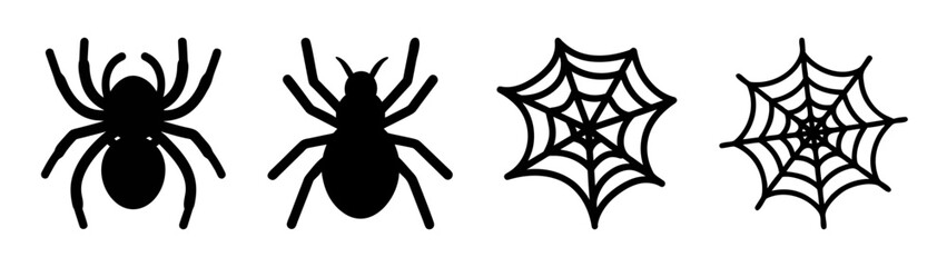 Set of spider and spider web black silhouettes for halloween decoration