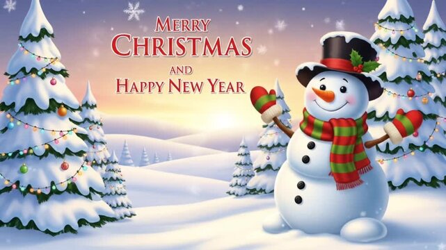 snowman with christmas tree and gifts