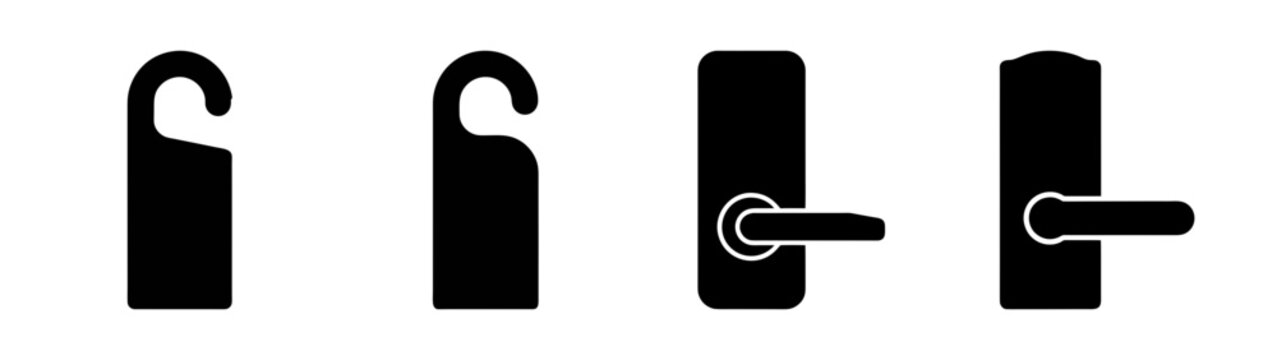 Collection of door hangers and door handles icons representing hotel amenities