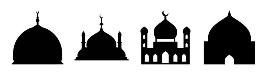 Collection of different black mosque silhouettes and dome icons on a white background © black man