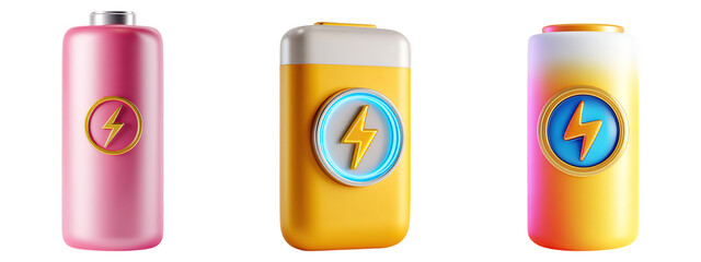 3D Batteries on Transparent Background