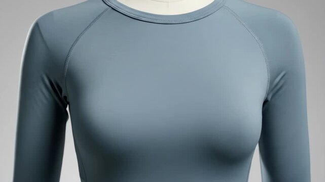 Seamless transition: rotating blue athletic top display with seam detail