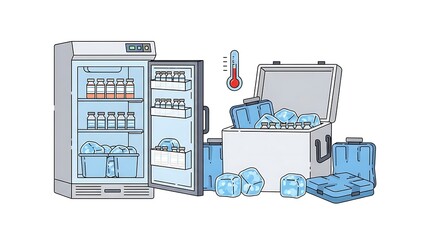  Flat vector illustration of vaccine cold chain equipment