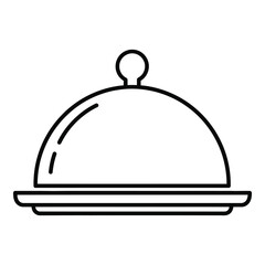 Obraz premium Simple line drawing of a food cloche and serving platter for restaurant or dining icon