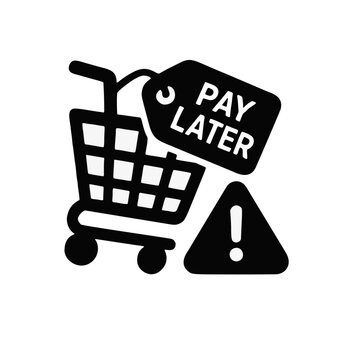Icon "Buy Now, Pay Later (BNPL) Risk" - A shopping cart with a "pay later" tag hanging like a burden on its back.