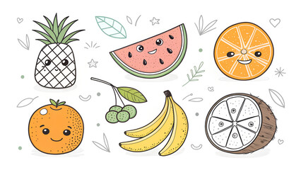 set of fruits and vegetables. Adorable Fruit Characters