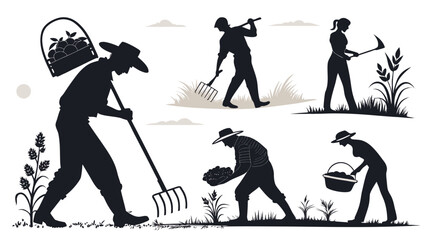 silhouette of a man, vector illustration of a man with a shovel, Farmers Working in the Field